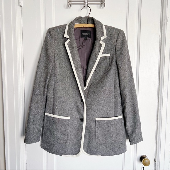 Banana Republic • Piped Grey Hack ing Jacket blazer two tone wool tweed long - Picture 2 of 12